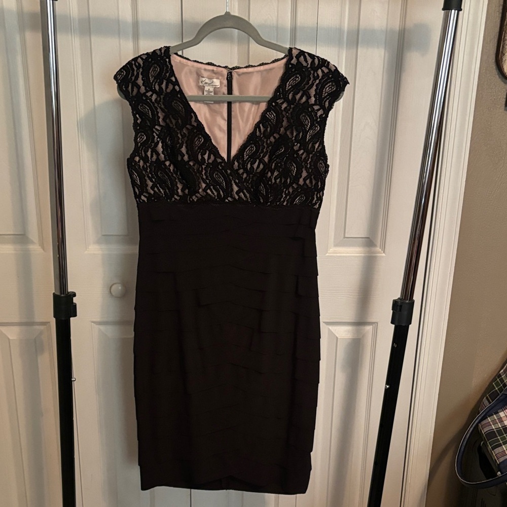Kim Rogers Black and Nude Lace Midi Dress